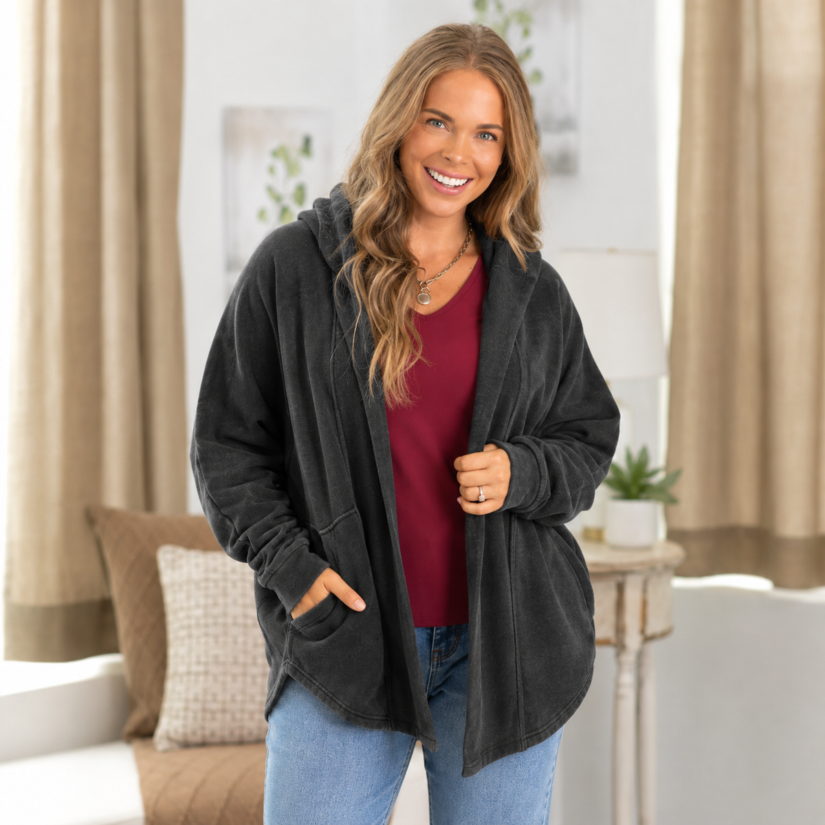 ๐ฅ Cozy Campfire Relaxed Fit Hooded Cardigan with Pockets