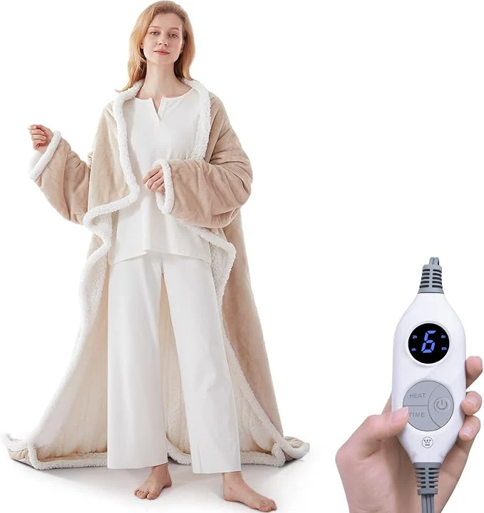 🔥Wearable Heated Blanket with Foot Pocket Sherpa🔥Overheat Protection & Auto Shut-Off