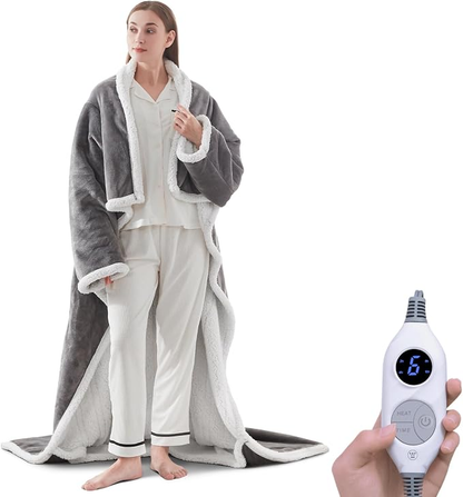 🔥Wearable Heated Blanket with Foot Pocket Sherpa🔥Overheat Protection & Auto Shut-Off