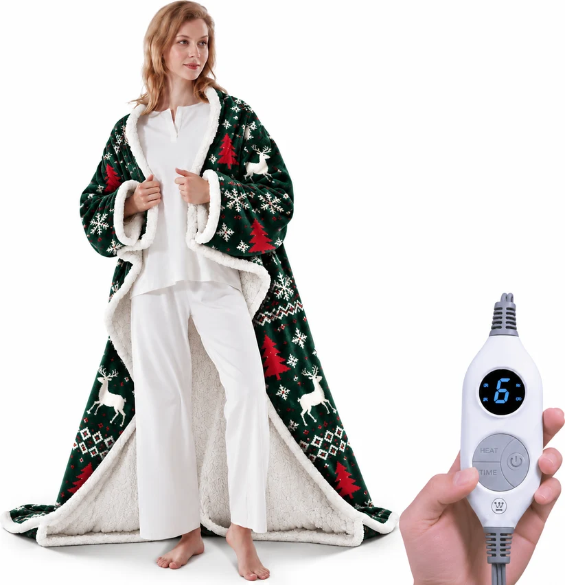 🔥Wearable Heated Blanket with Foot Pocket Sherpa🔥Overheat Protection & Auto Shut-Off