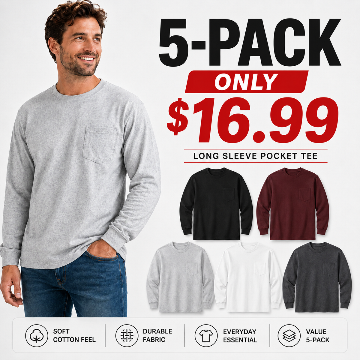 🔥Men's Heavyweight Cotton Pocket T-Shirt – Relaxed Fit Everyday Casual Tee